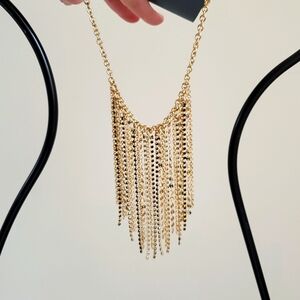 Massini * Gold multi texture drop necklace with black stone strands